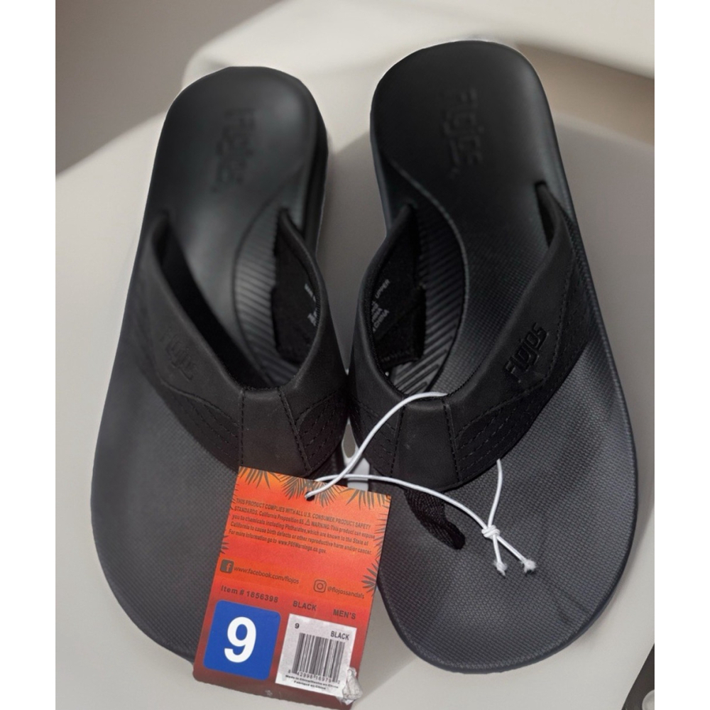 Flojos Men's Flip Flop Sandals•Padded Comfort• Black• Size 9 M Slides• NWT